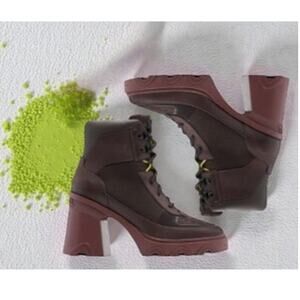 Sorel Brex Heel Lace Bootie Womens 9 Waterproof Leather New Cinder Sea Sprite